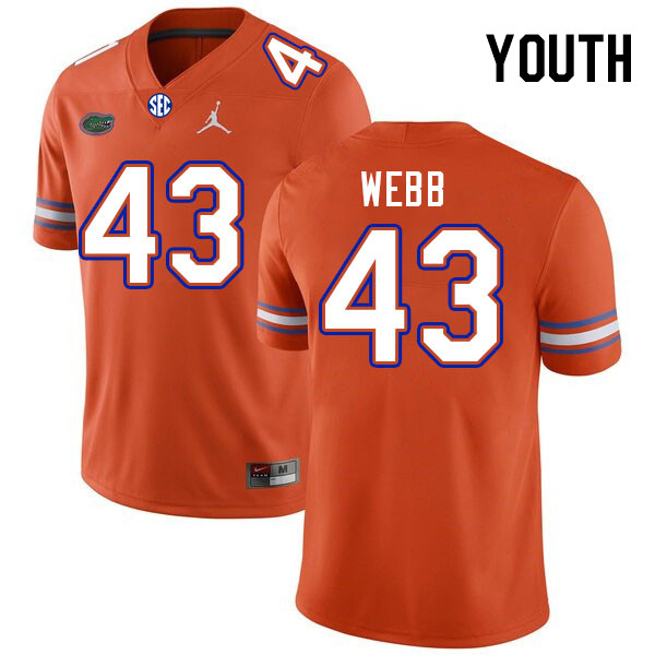 Youth #43 Curran Webb Florida Gators College Football Jerseys Stitched-Orange
